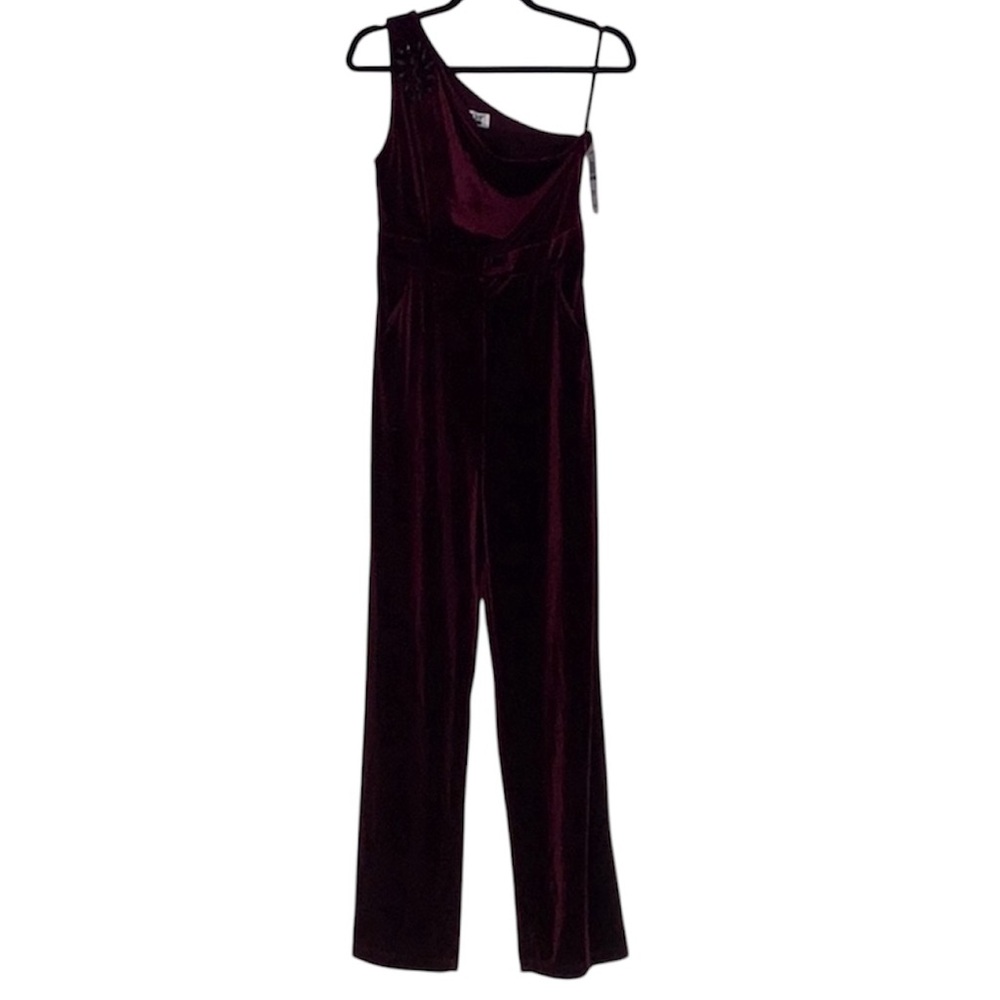 The Edit by Seventeen Burgundy Velvet Jumpsuit
